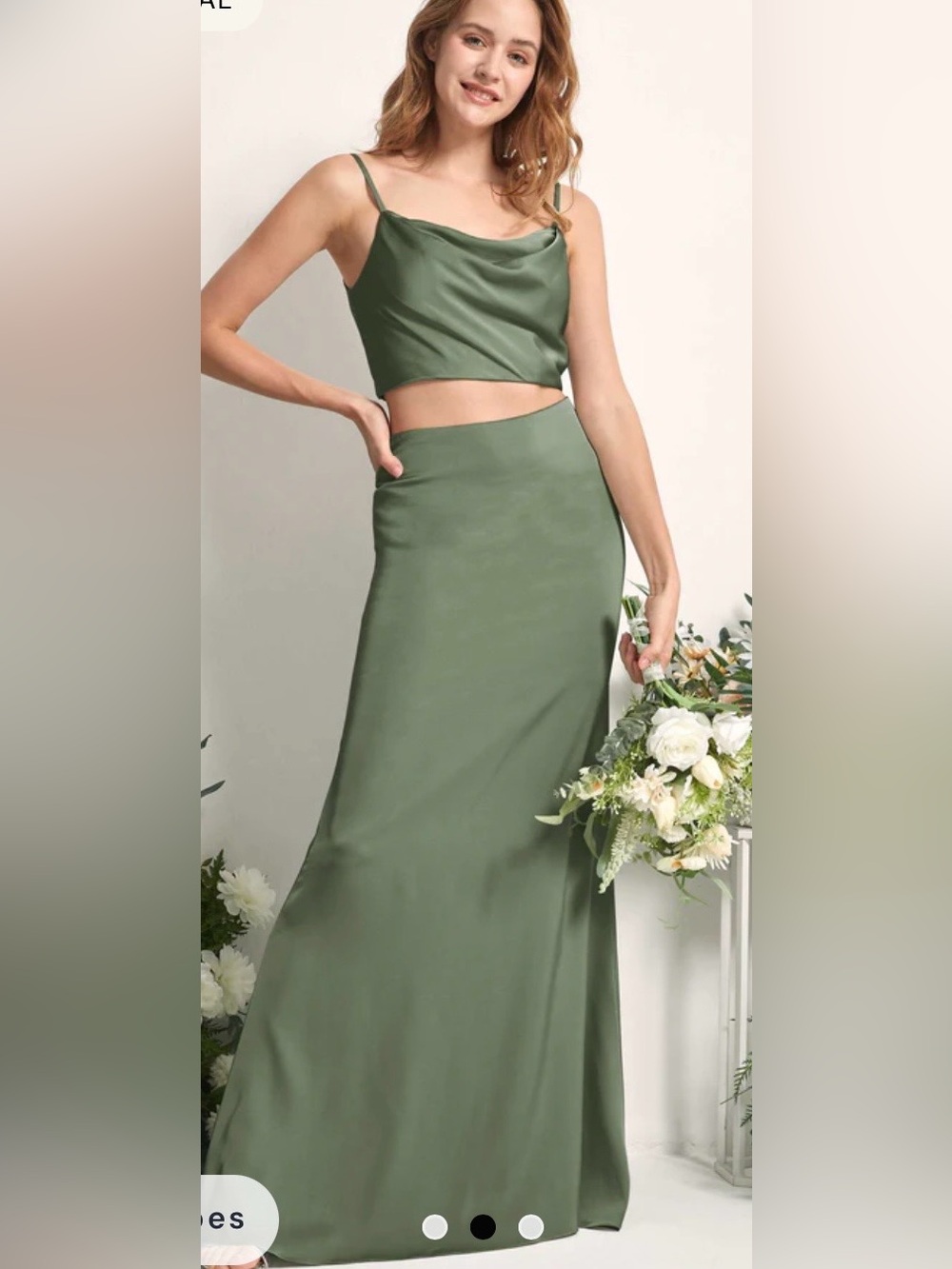 Carlyna Felicity NWT 2 Piece Olive Green Satin Maxi Skirt Bridal Dress 4